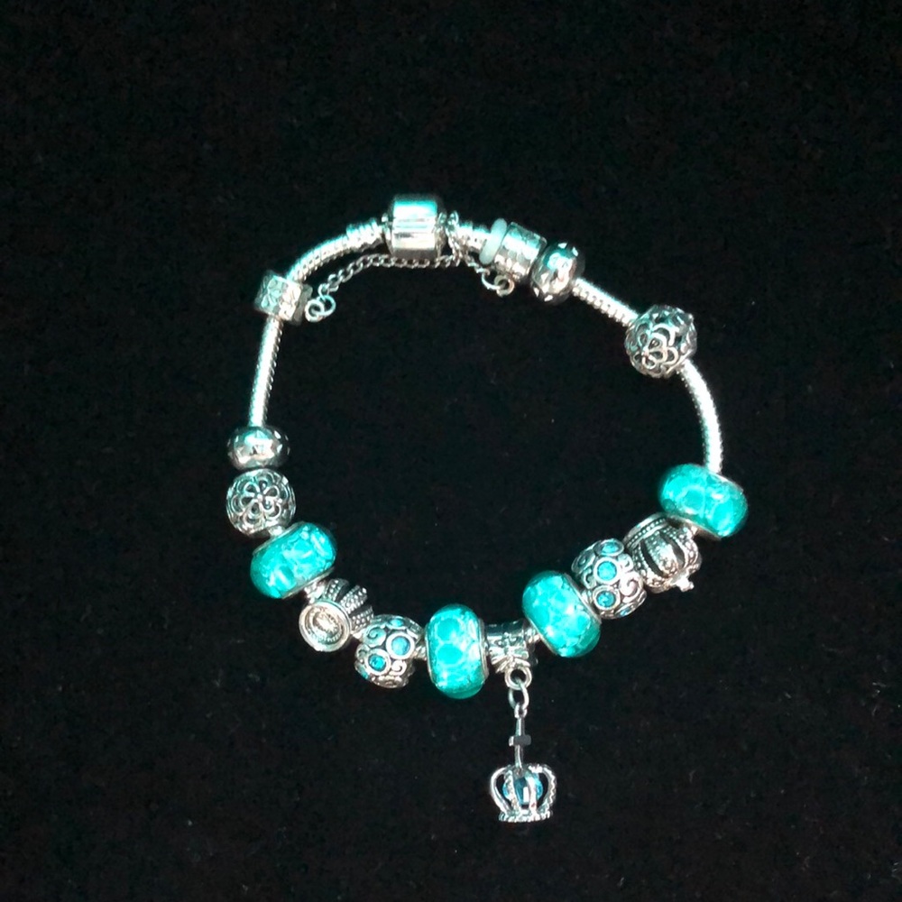 Bead Silver Snake Charm Bracelet Blue Mirano